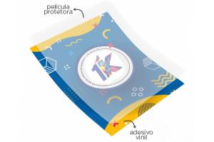 Adesivo Branco Laminado Vinil Monomérico Personalizado 4x0 Laminação Transparente Sem acabamento Liner 140g