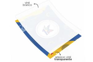 Vinil Transparente com Laminação Branca Vinil Monomérico Personalizado 4x0 Adesivo Reverso Sem acabamento Liner 140g
